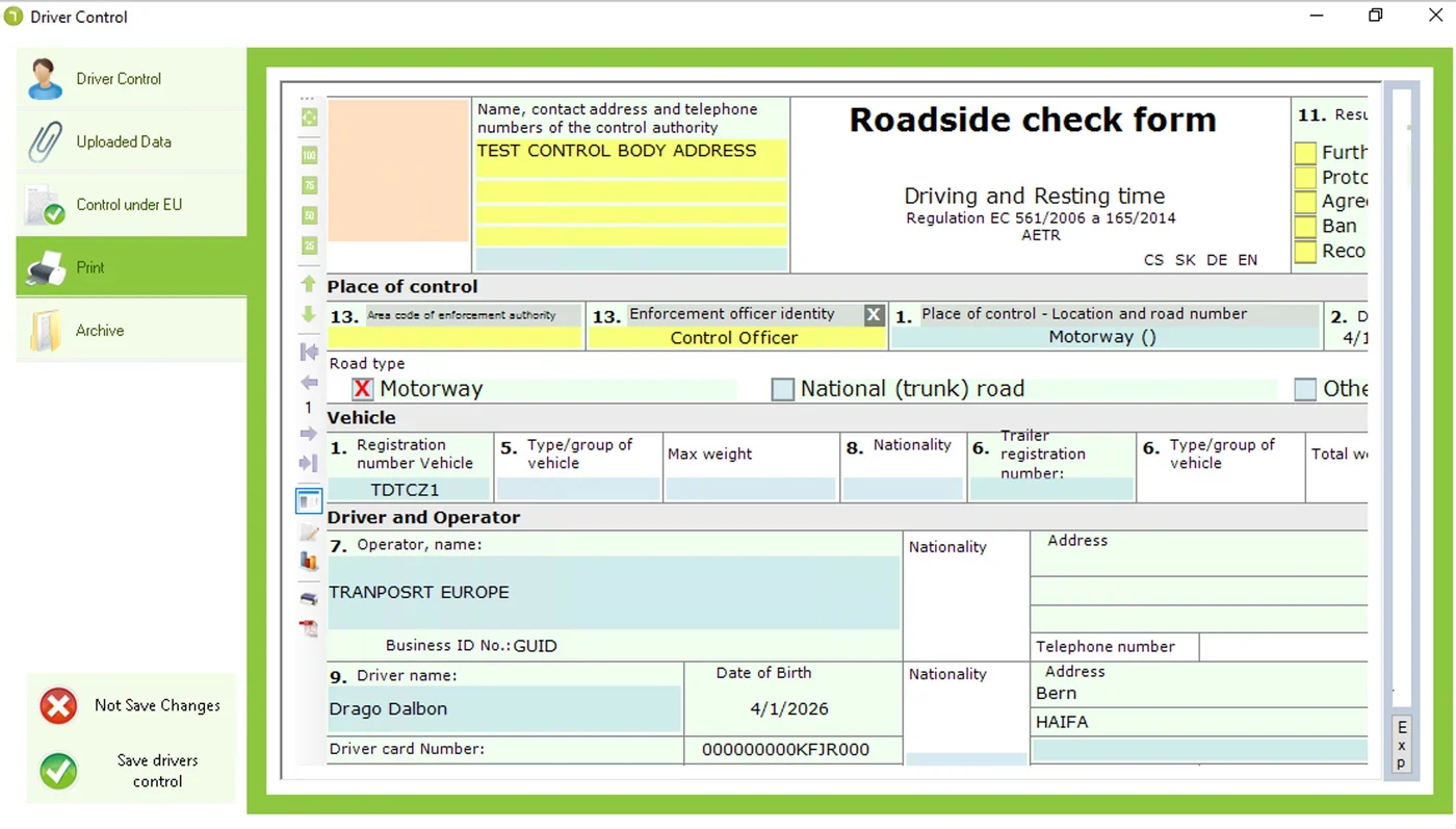 Roadside Check Form – formulár pre cestnú kontrolu